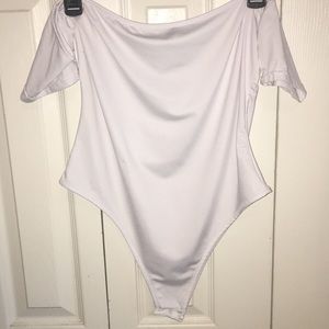 Off the shoulder white body suit